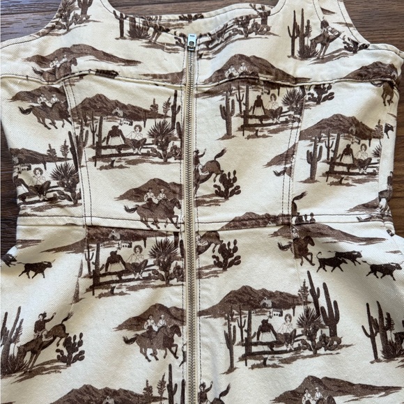 Reformation Denim Western Print Cream & Brown Tank Dress - Picture 4 of 5
